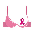 © Stockgiu - breast cancer awareness month, pink ribbon on bra emblem, healthcare concept flat icon style