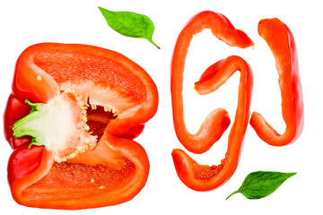  Slices of bell pepper isolated on white background, top view