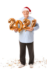 Canvas Print - Elderly man with figure 2021 on white background. New Year celebration