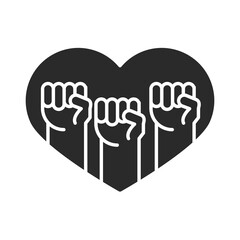 Canvas Print - international human rights day , raised hands in the heart silhouette icon style