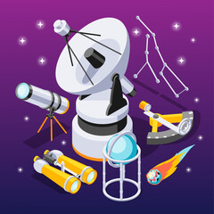 Sticker - Astronomy Equipment Isometric Composition