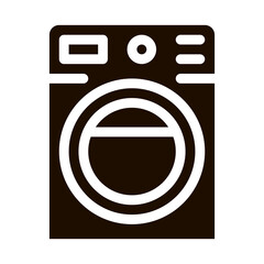 Sticker - Washing House Machine Vector Sign Icon. Laundry Clothes Washer Machine, Hotel Performance Of Service Equipment Pictogram. Business Hostel Items Monochrome Illustration