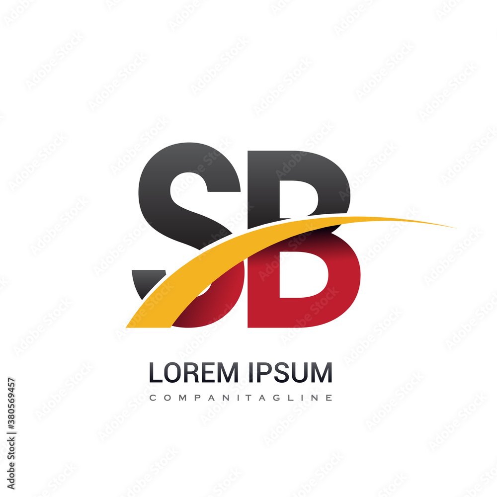 initial letter SB logotype company name colored red, black and yellow ...
