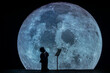 Silhouette of doll singer against moon
