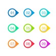 Colorful number bullet points. Flat circles with numbers from 1 to 9. Vector