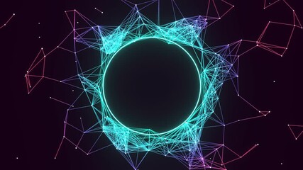 Circular plexus structure revolving and flying outward.  Science or technology background. 3D render.