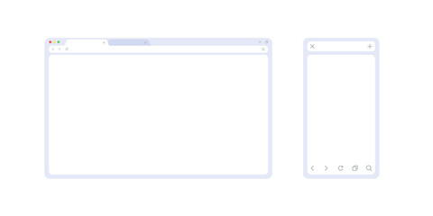 Wall Mural - browser mockup set in light theme for web and mobile. browser window interface in 2 sizes for showin