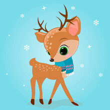 Vector Cute Little Deer Illustration . Perfect For Greeting Cards, Party Invitations, Posters, Stickers, Pin, Scrapbooking, Icons. Vector Illustration.Merry Christmas