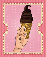 Canvas Print - hand with delicious ice cream pop art style