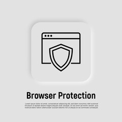 Wall Mural - web browser protection thin line icon. shield on web page. vector illustration.