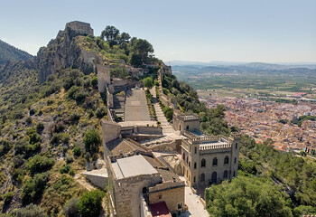 Wall Mural - Aerial image Xativa ancient spanish castle. Valencian Community, Spain