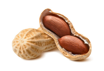 Wall Mural - whole and broken peanuts isolated on white background