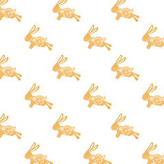 Wall Mural - golden rabbits with mid autumn decoration in skin pattern