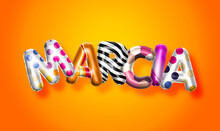 Marcia Female Name, Colorful Letter Balloons Background