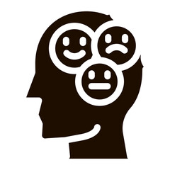 Sticker - Different Mood Smile In Man Silhouette Mind glyph icon . Gear And Brain, Heart And Shield, Padlock And Magnifier Pictogram. Black And White Template Contour Illustration