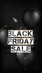 Wall Mural - Black Friday sale.Vertical offer banner template with black balloon. Vector.