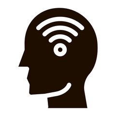 Sticker - Wifi Symbol In Man Silhouette Mind glyph icon . Gear And Brain, Heart And Shield, Padlock And Coin Mark Pictogram. Black And White Template Contour Illustration