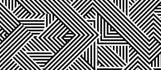 Seamless abstract pattern with black white striped lines