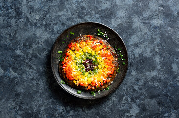 Wall Mural - Rainbow veggie bell peppers pizza crust