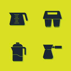 Sticker - Set Coffee pot, turk, French press and cup to go icon. Vector.