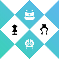 Poster - Set Mannequin, Gargoyle on pedestal, Kepi and Frog legs icon. Vector.