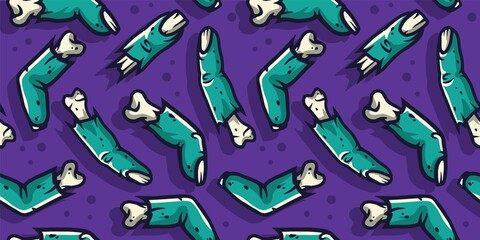 Colored seamless pattern with scary horrible zombie fingers for halloween holiday design. October party banner, poster or postcard