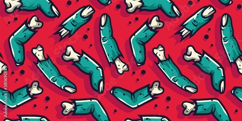 Fotografía Colored seamless pattern with scary horrible zombie fingers for halloween holiday design