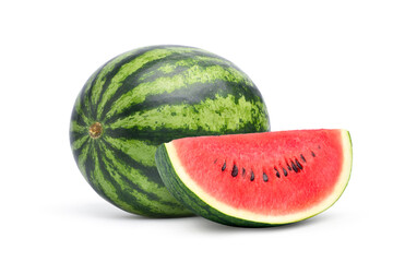 Wall Mural - Juicy watermelon with sliced isolated on white background. Clipping path.