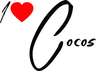 I Love Cocos Country Name Handwritten Calligraphy Black Color Text 
on White Background