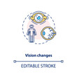 © IMG visuals icons - Vision changes concept icon. Vitamin shortages symptom idea thin line illustration. Vision loss risk. Age-related macular degeneration. Vector isolated outline RGB color drawing. Editable stroke