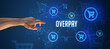 © ra2 studio - Close-Up of cropped hand pointing at OVERPAY inscription, online shopping concept