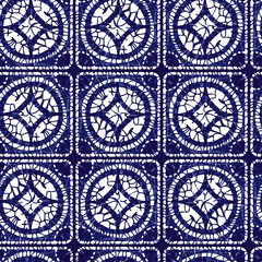 Wall Mural - Vector blue shibori quilt squares tiles seamless pattern. Suitable for textile, gift wrap and wallpaper.