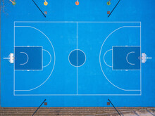 Blue Colored Basketball Court With Lines