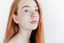 Topless Redhead Young Woman With Freckles