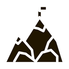 Poster - Mountain With Flag On Peak Alpinism glyph icon . Compass, Mountain Direction And Burner Mountaineering Alpinism Equipment Pictogram. Contour Illustration