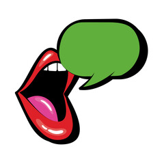 Poster - Pop art mouth speaking with speech bubble fill style icon