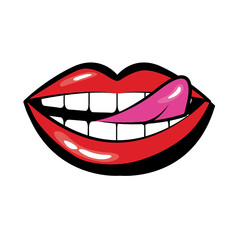 Wall Mural - Pop art mouth licking sensually the lips fill style icon