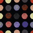 Vector pom pom bobble seamless pattern, trendy color, fall 2020, grey, orange, black, almond, blue, wine red. Repeating pattern.