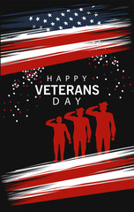 Sticker - happy veterans day lettering in poster with officers military