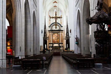 ANTWERP, BELGIUM - October 2, 2019:  Interiors, paintings and details of Notre dame d'Anvers cathedral in Antwerp, Flemish region, Belgium