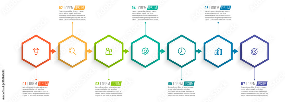 Minimal Business Infographics template. Timeline with 7 steps, options ...