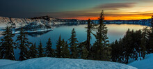 Crater Lake Just Before Sunrise, Crater Lake National Park In Winter, Oregon.