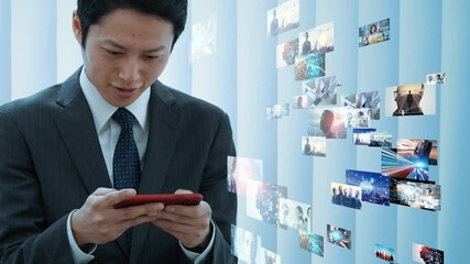 Aufkleber - スマホを見る男性　ソーシャルネットワーク  デジタルコンテンツ