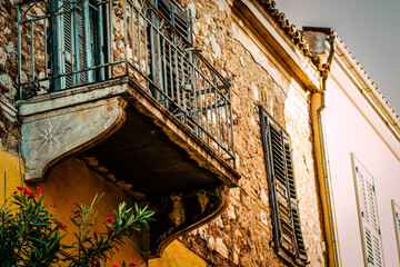 View of the facade of an old house in Greece
