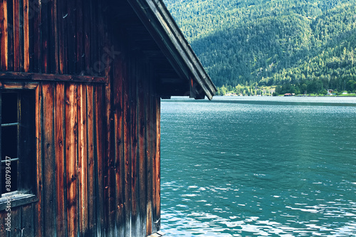 Cuadros en Lienzo wooden hut on the lake, achensee tyrol, austria