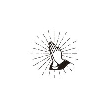 Praying Hands Sunburst Line Logo Design Icon Vector Illustration