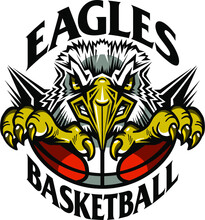 Eagles Basketball Team Design With Mascot And Half Ball For School, College Or League