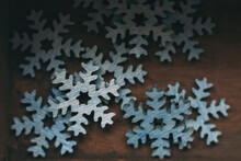 Blue Wooden Snowflake Decorations In Box