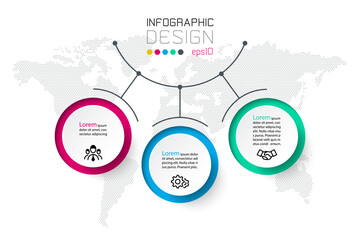 Wall Mural - Circles label infographic with 3 steps.