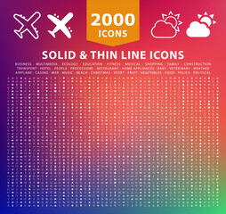 Wall Mural - set of 2000 high quality thin line and solid icons . isolated vector elements